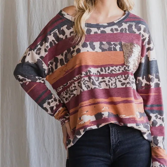 Animal print shirt with sequin pocket - Picture 3 of 4